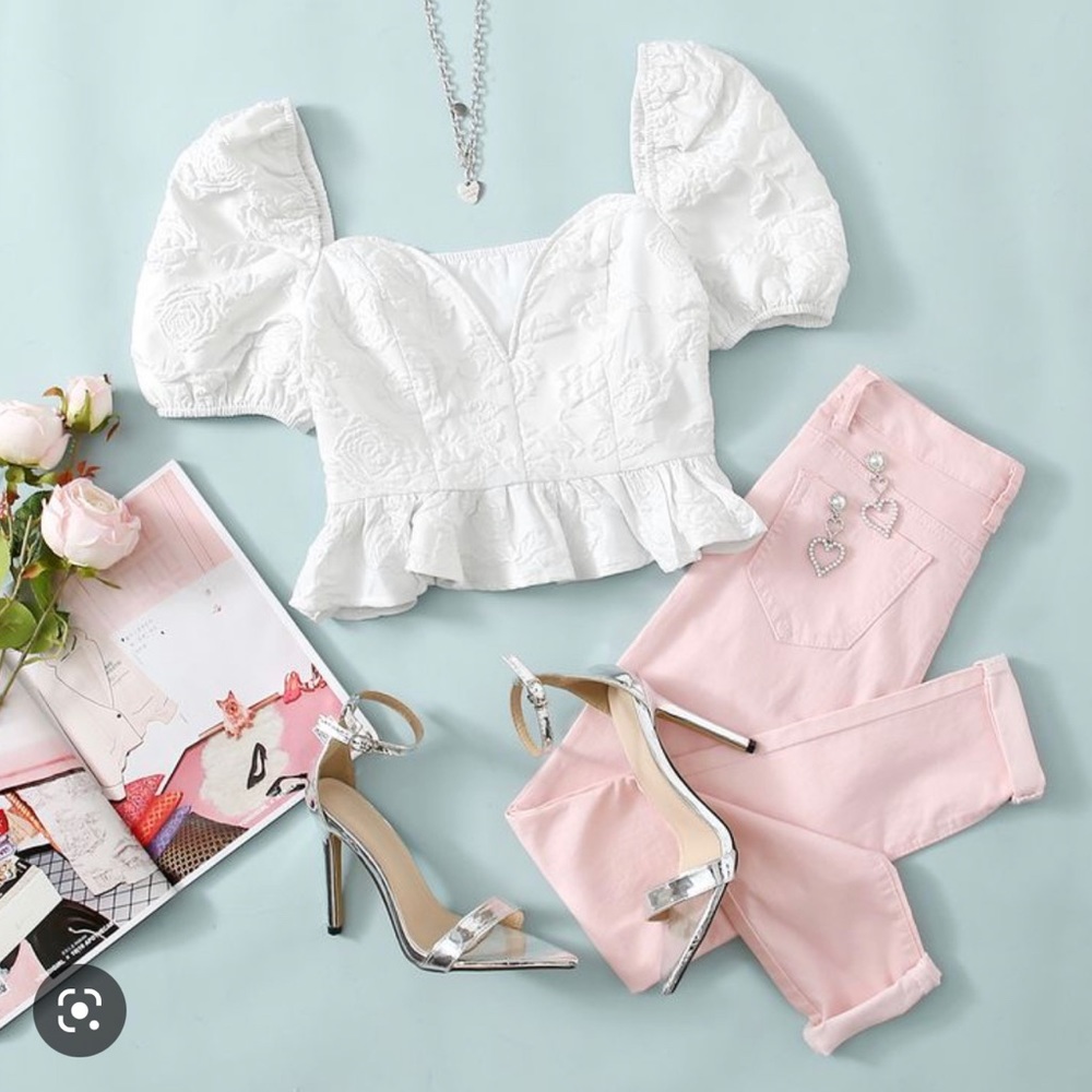 shein sweetheart neck jacquard peplum top - XL